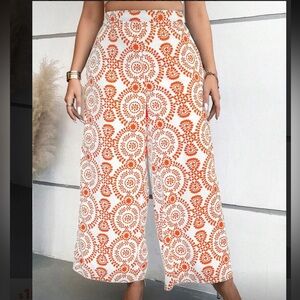Orange and White Patterned Women's Pants
